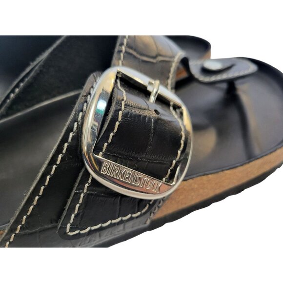 BIRKENSTOCK x STAUD Gizeh Big Buckle Sandal Black Croc Embossed - Picture 3 of 12